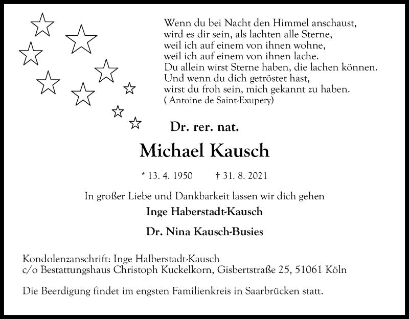  Traueranzeige für Michael Kausch vom 04.09.2021 aus Kölner Stadt-Anzeiger / Kölnische Rundschau / Express