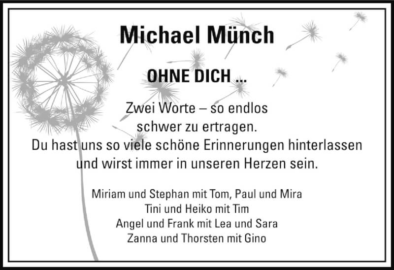  Traueranzeige für Michael Münch vom 17.09.2021 aus  Schlossbote/Werbekurier 