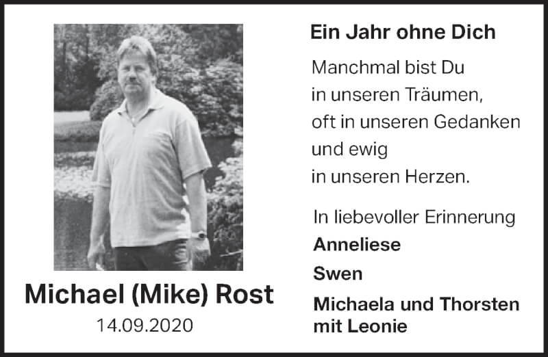  Traueranzeige für Michael Rost vom 17.09.2021 aus  Werbepost 