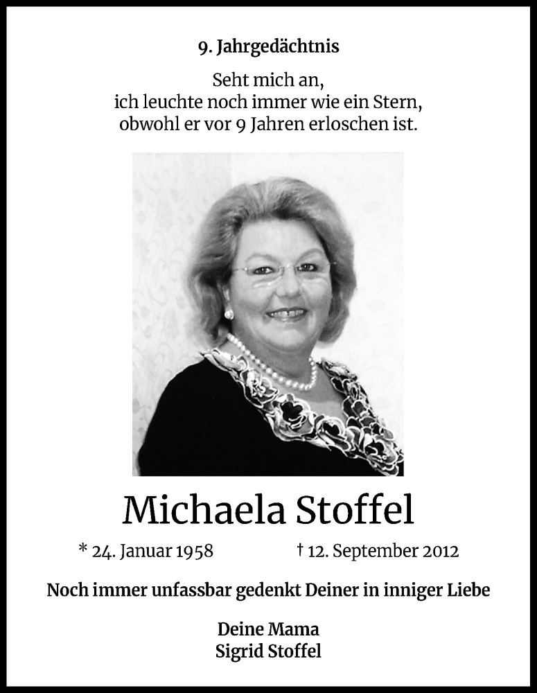 Traueranzeige für Michaela Stoffel vom 18.07.2023 aus Kölner Stadt-Anzeiger / Kölnische Rundschau / Express