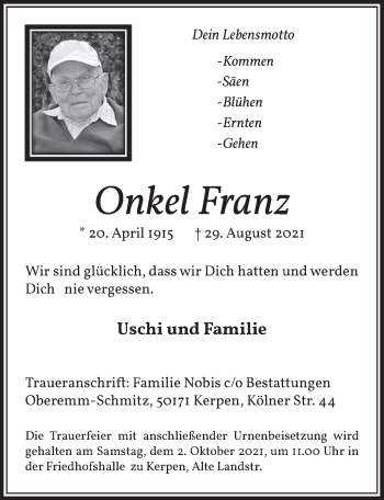 Anzeige von Onkel Franz  von  Werbepost 