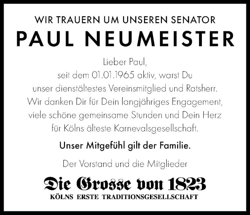  Traueranzeige für Paul Neumeister vom 18.09.2021 aus Kölner Stadt-Anzeiger / Kölnische Rundschau / Express