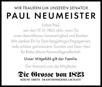 Anzeige von Paul Neumeister von Kölner Stadt-Anzeiger / Kölnische Rundschau / Express
