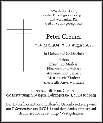 Anzeige von Peter Cremer von  Werbepost 