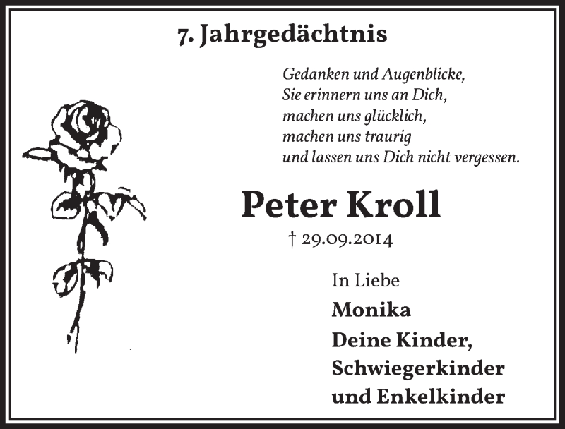  Traueranzeige für Peter Kroll vom 24.09.2021 aus  Werbepost 