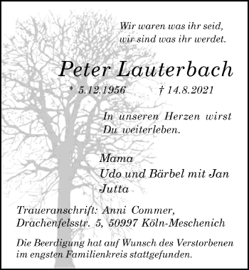 Anzeige von Peter Lauterbach von  Kölner Wochenspiegel  Schlossbote/Werbekurier 