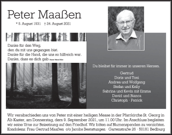 Anzeige von Peter Maaßen von  Werbepost 
