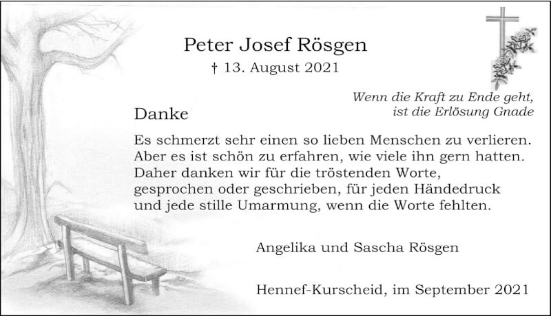 Traueranzeige für Peter Josef Rösgen vom 17.09.2021 aus  Extra Blatt 