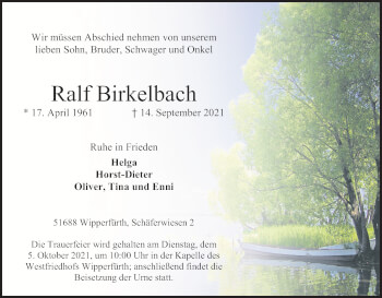 Anzeige von Ralf Birkelbach von Kölner Stadt-Anzeiger / Kölnische Rundschau / Express
