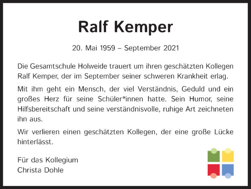  Traueranzeige für Ralf Kemper vom 25.09.2021 aus Kölner Stadt-Anzeiger / Kölnische Rundschau / Express