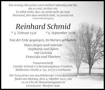 Anzeige von Reinhard Schmid von Kölner Stadt-Anzeiger / Kölnische Rundschau / Express