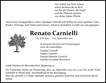 Anzeige von Renato Carnielli von Kölner Stadt-Anzeiger / Kölnische Rundschau / Express