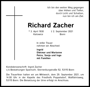 Anzeige von Richard Zacher von Kölner Stadt-Anzeiger / Kölnische Rundschau / Express