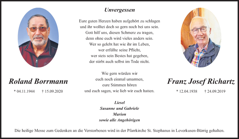  Traueranzeige für Roland Borrmann vom 11.09.2021 aus Kölner Stadt-Anzeiger / Kölnische Rundschau / Express