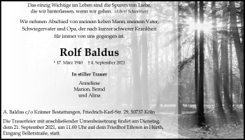 Anzeige von Rolf Baldus von  Wochenende 