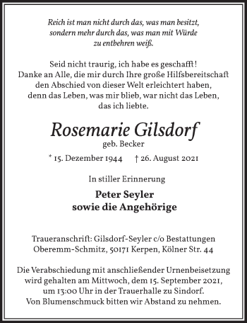 Anzeige von Rosemarie Gilsdorf von  Werbepost 