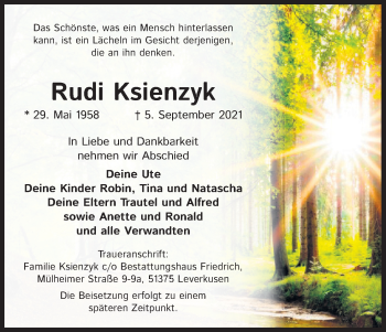 Anzeige von Rudi Ksienzyk von Kölner Stadt-Anzeiger / Kölnische Rundschau / Express