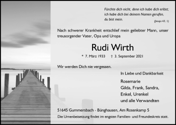 Anzeige von Rudi Wirth von  Anzeigen Echo 