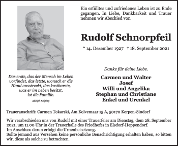 Anzeige von Rudolf Schnorpfeil von  Werbepost 