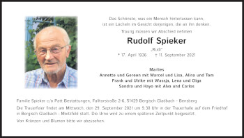 Anzeige von Rudolf Spieker von Kölner Stadt-Anzeiger / Kölnische Rundschau / Express