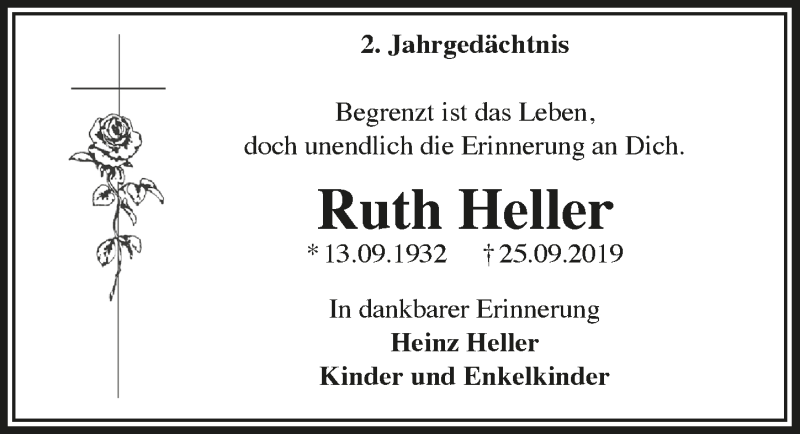 Traueranzeige für Ruth Heller vom 24.09.2021 aus  Lokale Informationen 