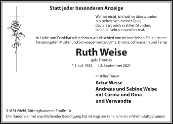 Anzeige von Ruth Weise von  Anzeigen Echo 
