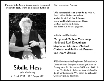 Anzeige von Sibilla Hess von  Blickpunkt Euskirchen 
