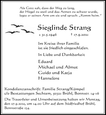 Anzeige von Sieglinde Strang von  Schlossbote/Werbekurier 