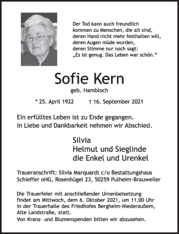 Anzeige von Sofie Kern von  Werbepost 
