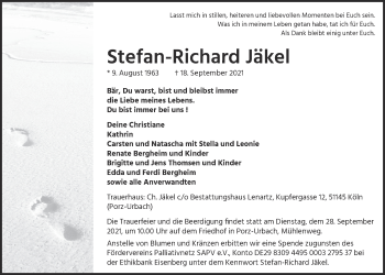 Anzeige von Stefan-Richard Jäkel von  Kölner Wochenspiegel 