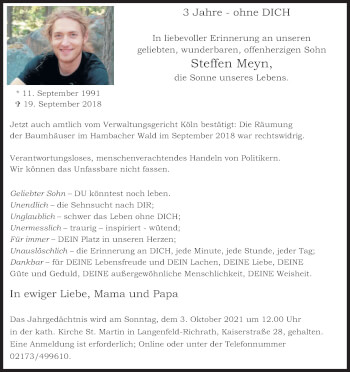 Anzeige von Steffen Meyn von Kölner Stadt-Anzeiger / Kölnische Rundschau / Express