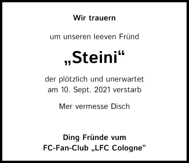  Traueranzeige für Steini  vom 18.09.2021 aus Kölner Stadt-Anzeiger / Kölnische Rundschau / Express