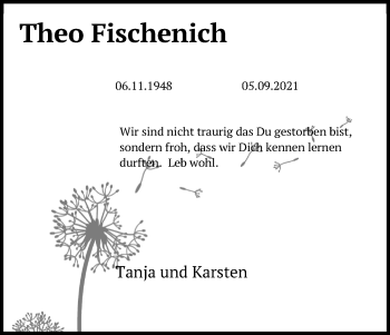 Anzeige von Theo Fischenich von Kölner Stadt-Anzeiger / Kölnische Rundschau / Express