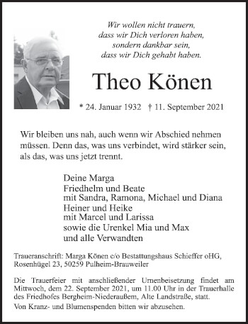 Anzeige von Theo Könen von  Werbepost 