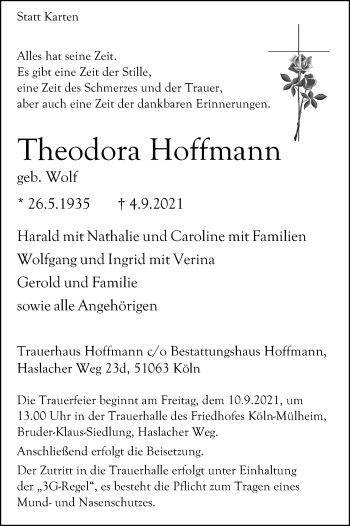 Anzeige von Theodora Hoffmann von Kölner Stadt-Anzeiger / Kölnische Rundschau / Express