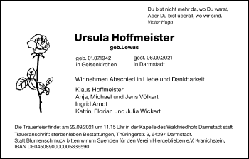 Anzeige von Ursula Hoffmeister von Kölner Stadt-Anzeiger / Kölnische Rundschau / Express