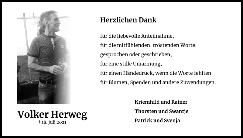  Traueranzeige für Volker Herweg vom 11.09.2021 aus Kölner Stadt-Anzeiger / Kölnische Rundschau / Express