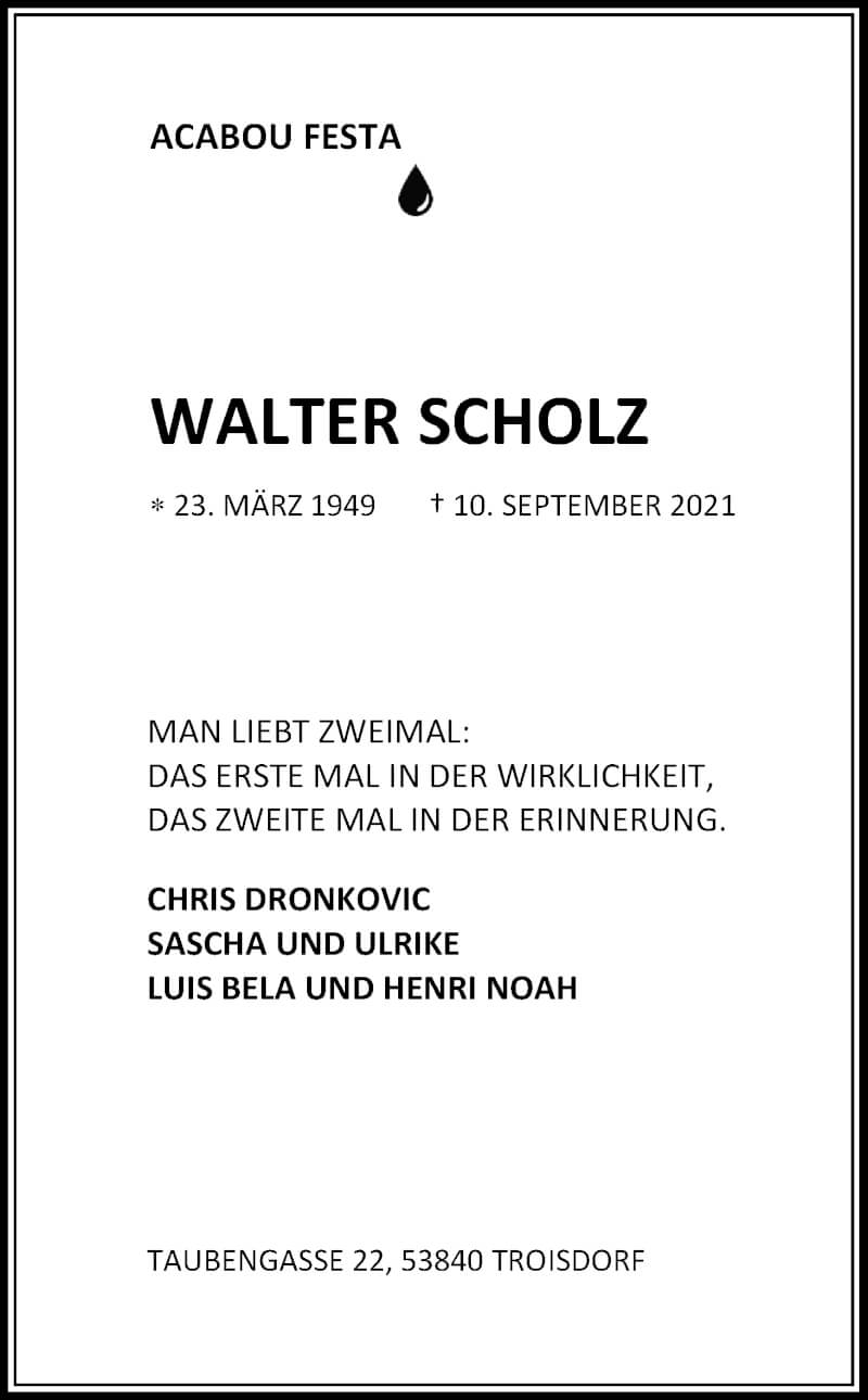  Traueranzeige für Walter Scholz vom 25.09.2021 aus Kölner Stadt-Anzeiger / Kölnische Rundschau / Express