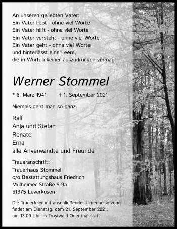 Anzeige von Werner Stommel von Kölner Stadt-Anzeiger / Kölnische Rundschau / Express
