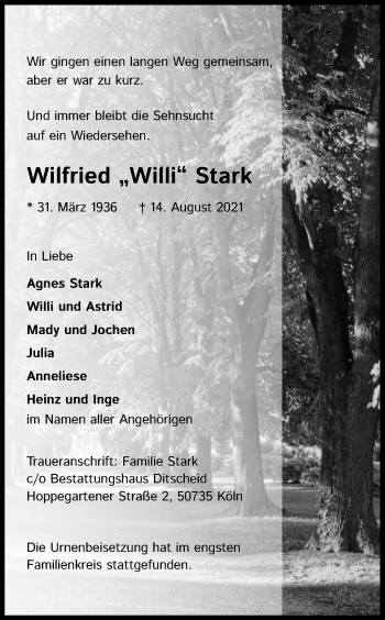 Anzeige von Wilfried  Stark von Kölner Stadt-Anzeiger / Kölnische Rundschau / Express