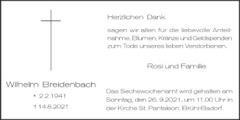 Anzeige von Wilhelm Breidenbach von  Schlossbote/Werbekurier 