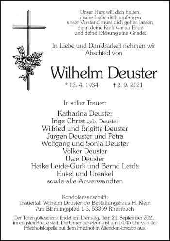 Anzeige von Wilhelm Deuster von  Schaufenster/Blickpunkt 