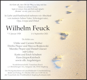 Anzeige von Wilhelm Feuck von Kölner Stadt-Anzeiger / Kölnische Rundschau / Express