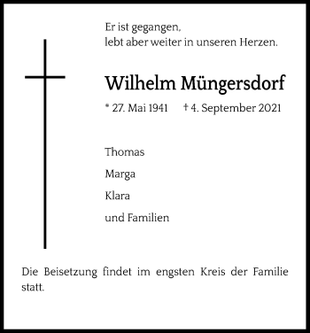Anzeige von Wilhelm Müngersdorf von Kölner Stadt-Anzeiger / Kölnische Rundschau / Express