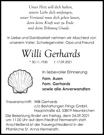 Anzeige von Willi Gerhards von Kölner Stadt-Anzeiger / Kölnische Rundschau / Express