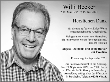 Anzeige von Wiwlli Becker von  Blickpunkt Euskirchen 