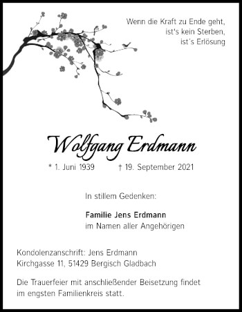 Anzeige von Wolfgang Erdmann von Kölner Stadt-Anzeiger / Kölnische Rundschau / Express