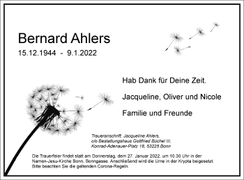 Anzeige von Bernard Ahlers von Kölner Stadt-Anzeiger / Kölnische Rundschau / Express