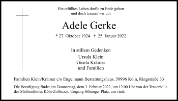 Anzeige von Adele Gerke von Kölner Stadt-Anzeiger / Kölnische Rundschau / Express