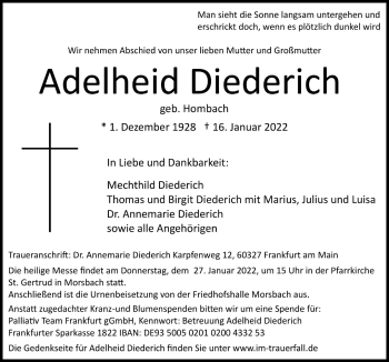 Anzeige von Adelheid Diederich von  Lokalanzeiger 